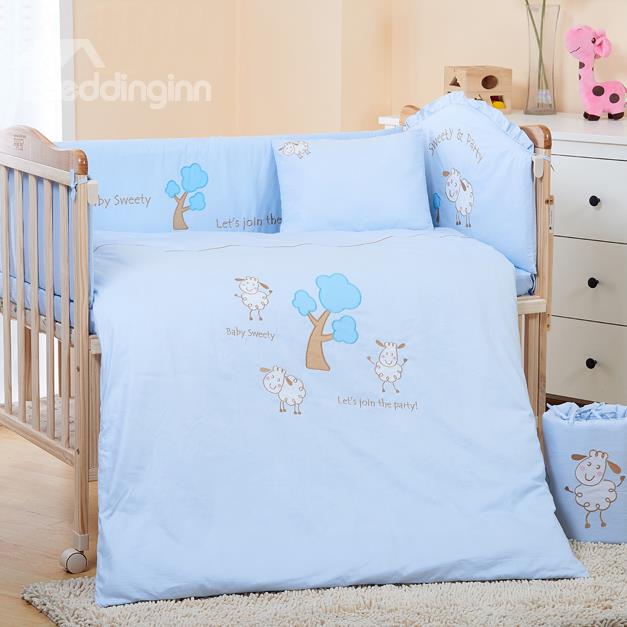 Blue Three Cute Sheep and Tree Baby Crib bedding Set - Feel Good Mattress