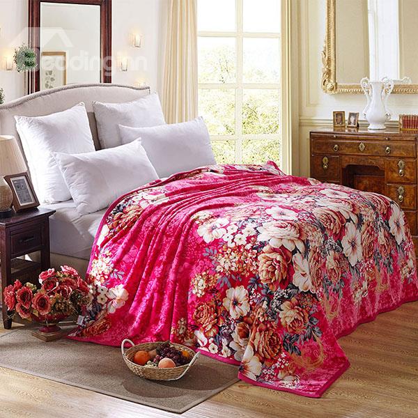 Beautiful Blooming Flowers with Pink Ground Bed Blanket - Feel Good ...